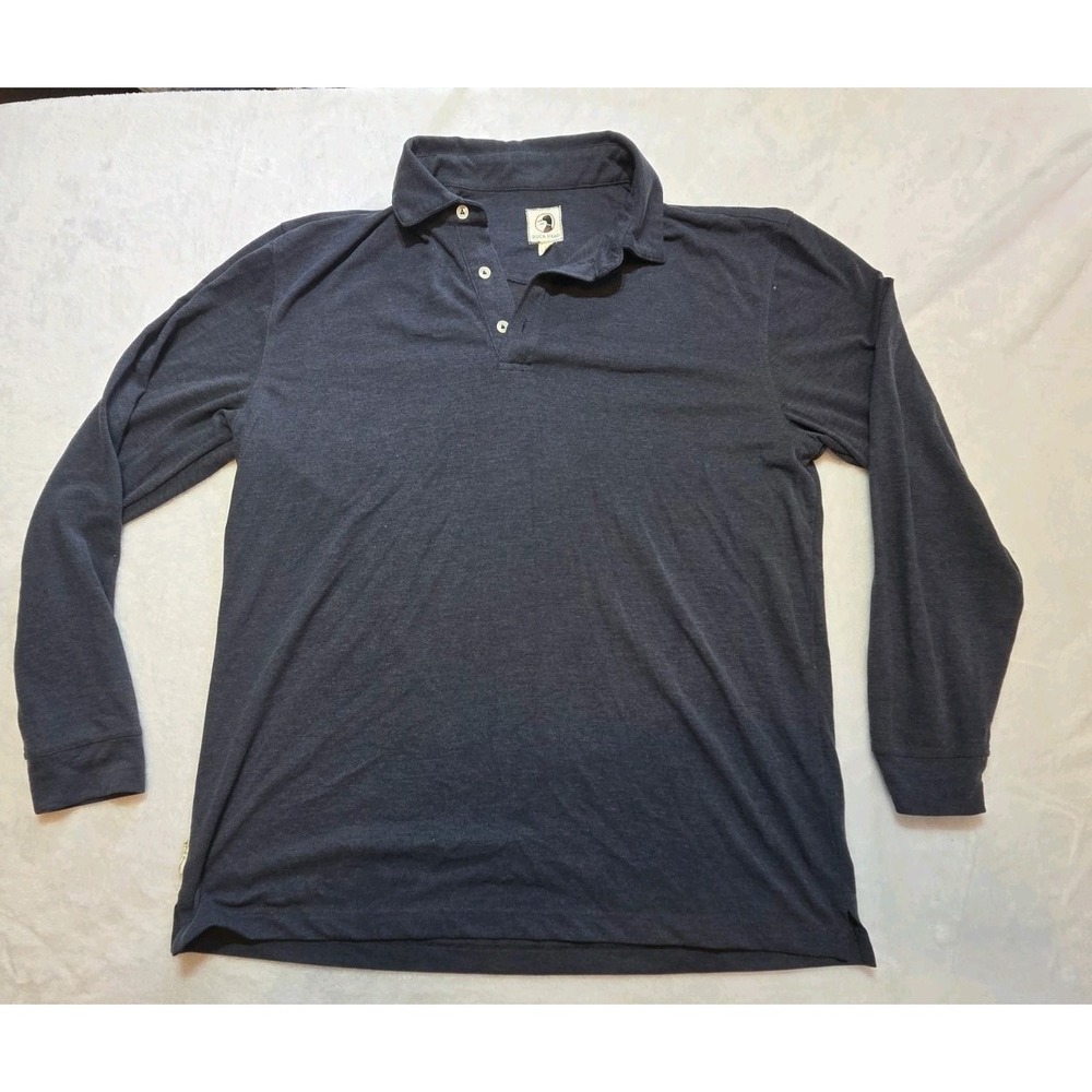 142-Duck Head 1865 Polo Men's Large Gray Long Sleeve Cotton Blend Classic Fit